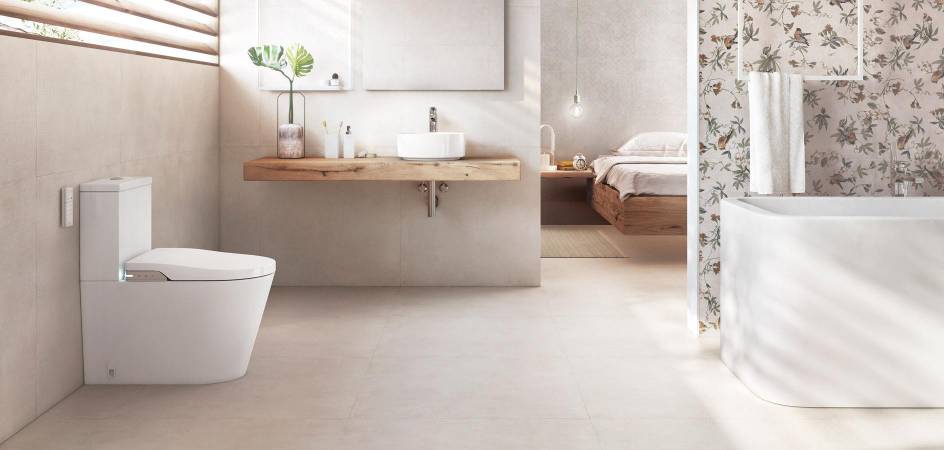 Banheiro minimalista com produtos da Roca